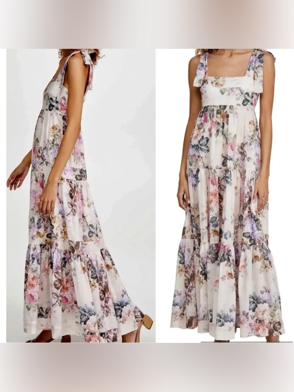 House Of Harlow 1960 Floral Linen Tiered Maxi Dress (Small)